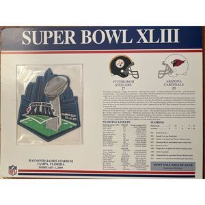 NFL Super Bowl XLIII Collectors Official Patch & stat page, Steelers v Cardinals